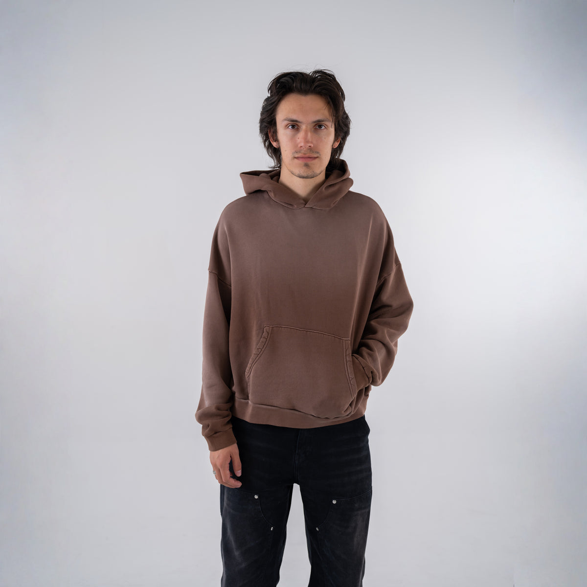 Sherpa Wash Hoodie - Brown - on model - 110