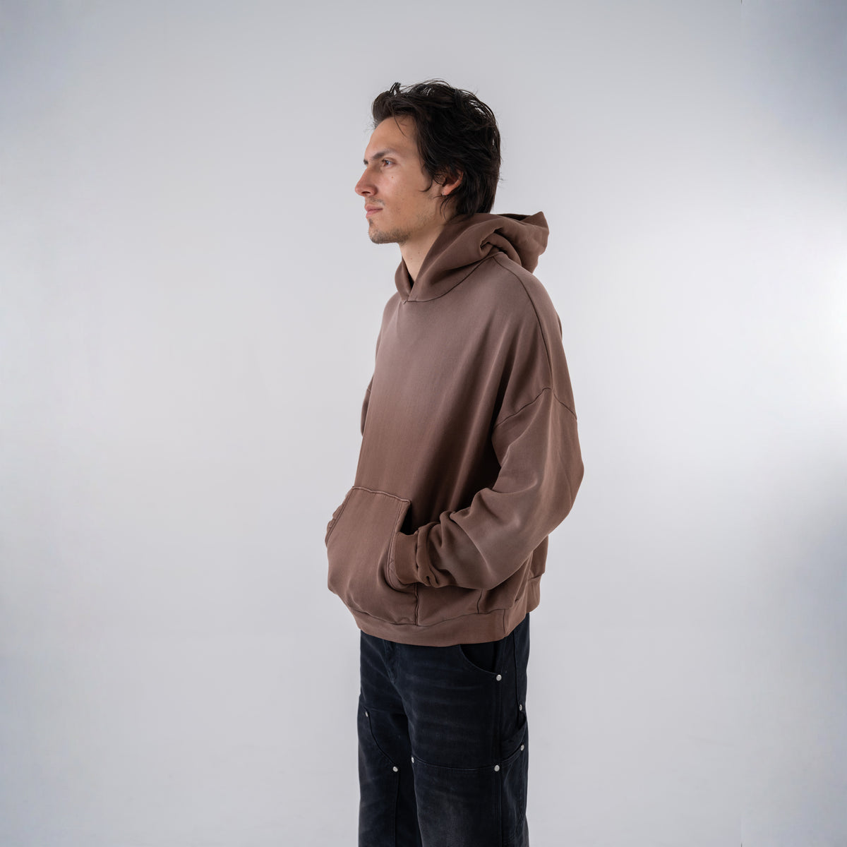 Sherpa Wash Hoodie - Brown - on model - 100