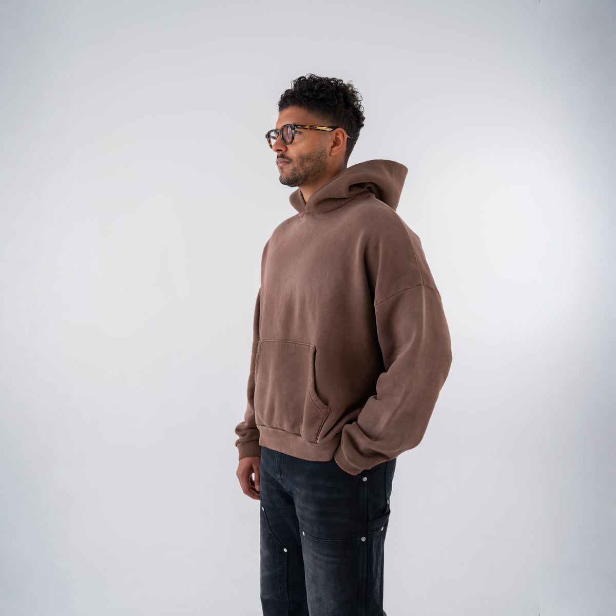 Sherpa Wash Hoodie - Brown - on model - 135